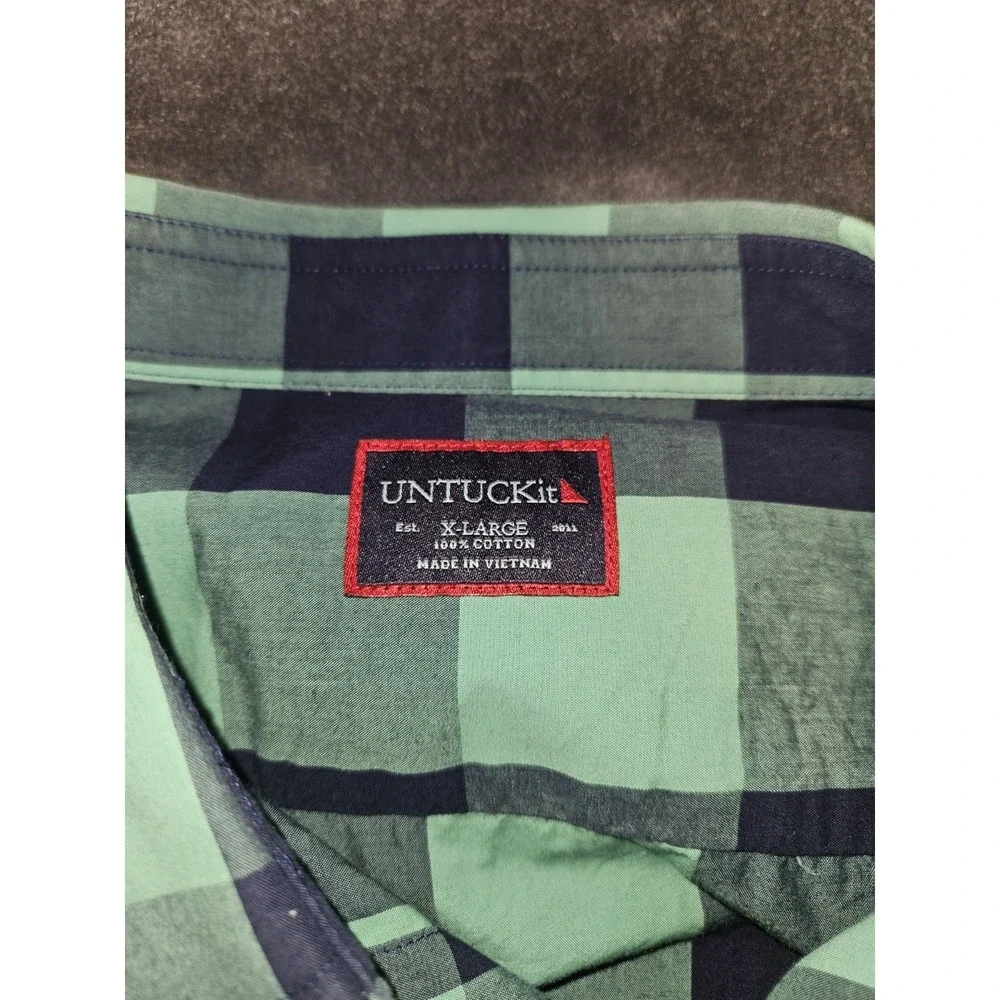 UNTUCKit Men's Plaid Green Navy Long Sleeve Button-Up Shirt XL Cotton - Picture 4 of 4